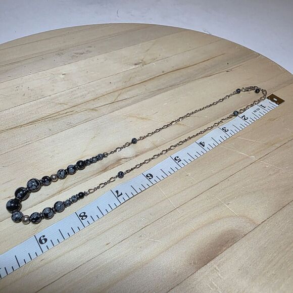 Sterling Silver 925 Snowflake Jasper Graduated Beaded Necklace 18 Inches Long - Picture 7 of 8